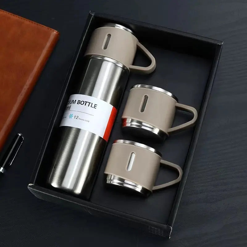 Stainless Steel Vacuum Flask Set With 3 Cups